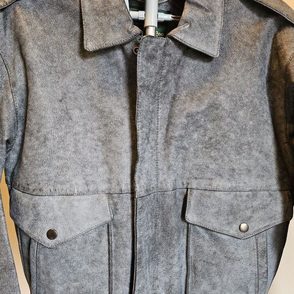 Vintage Leather Bomber Jacket Gray 80s 90s Flight A2 Style Mens S Top Gun Pilot - Picture 2 of 9